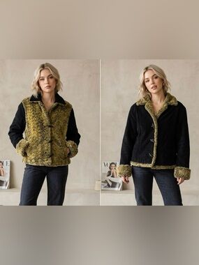 Fjall Nordic Design Faux Fur Wool Reversible Bison Jacket Coat Toggle Buttons